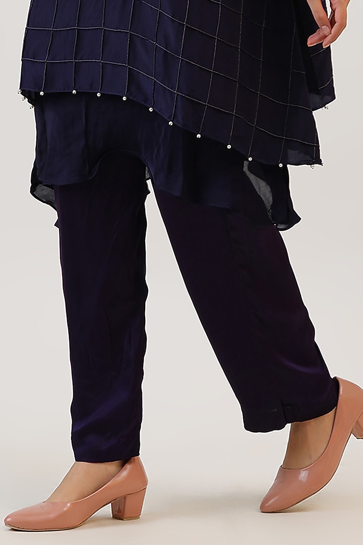 Aubergine Purple Pure Silk Zardosi Embroiderd Kurta Set by Vidushi Gupta at Pernia's Pop Up Shop