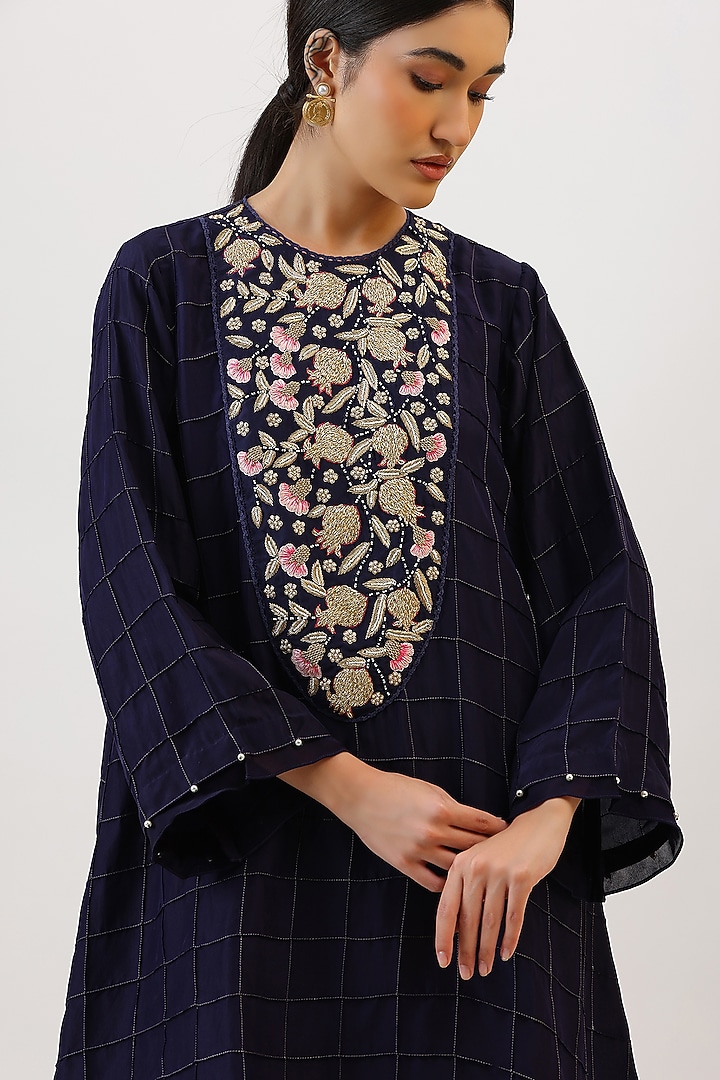 Aubergine Purple Pure Silk Zardosi Embroiderd Kurta Set by Vidushi Gupta at Pernia's Pop Up Shop