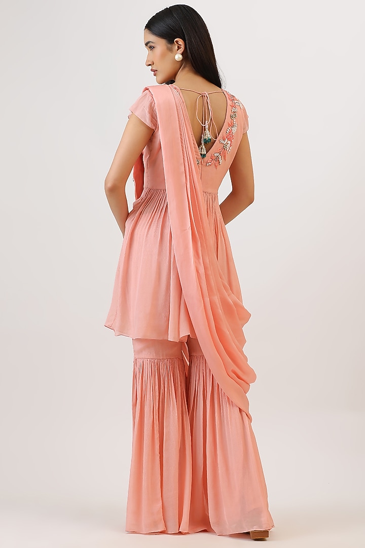 Baby Pink Pure Silk Floral Embroidered Gharara Set by Vidushi Gupta at Pernia's Pop Up Shop