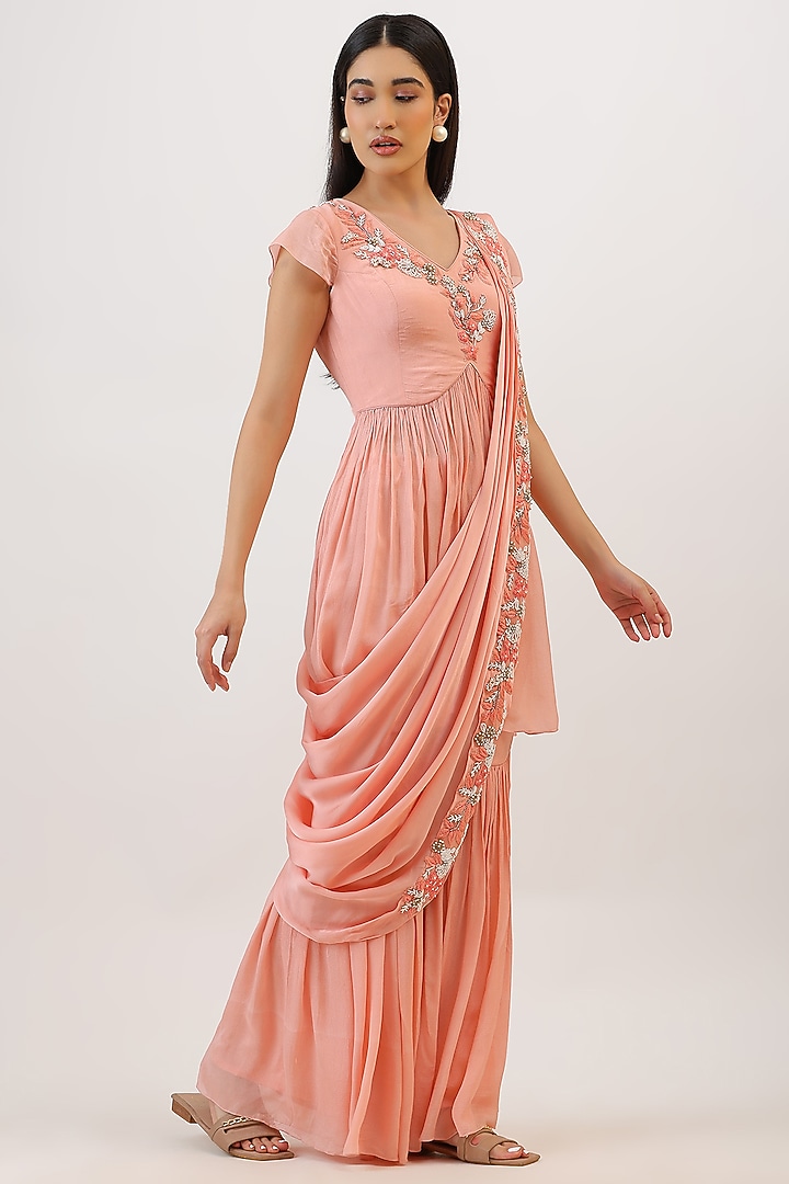 Baby Pink Pure Silk Floral Embroidered Gharara Set by Vidushi Gupta at Pernia's Pop Up Shop