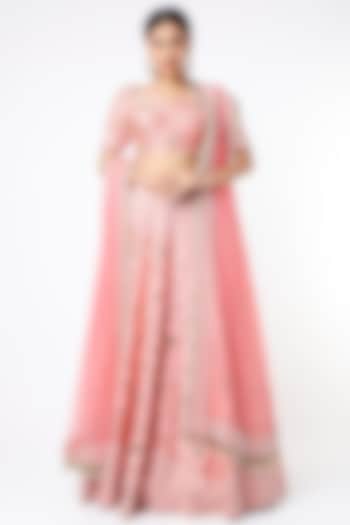 Pink Floral Hand Embroidered Wedding Lehenga Set by Vidushi Gupta at Pernia's Pop Up Shop