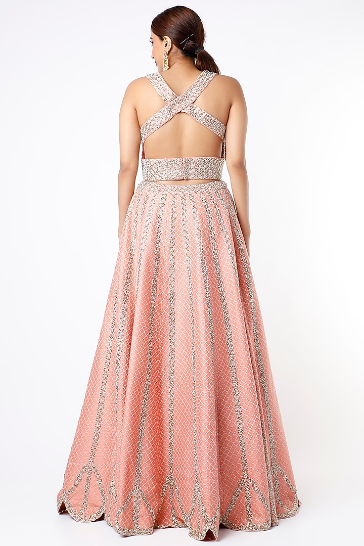 Rose Pink Hand Embroidered Wedding Lehenga Set by Vidushi Gupta at Pernia's Pop Up Shop