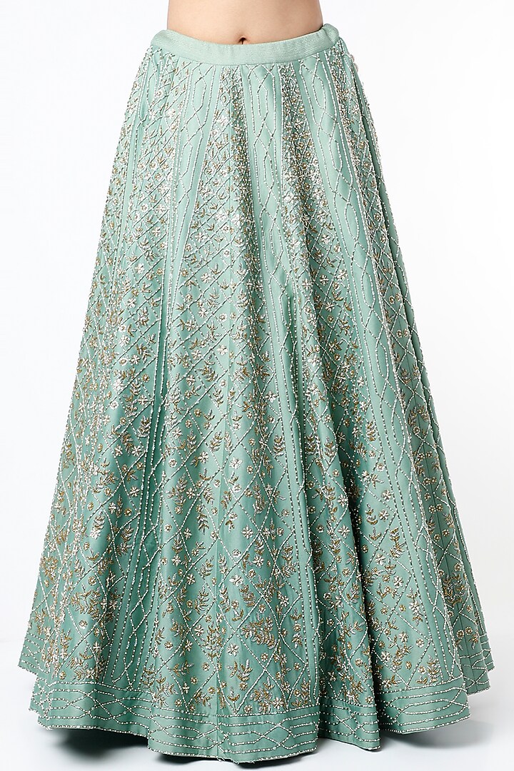Aquamarine Hand Embroidered Wedding Lehenga Set by Vidushi Gupta at Pernia's Pop Up Shop