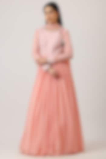 Pink Modal Silk & Net Zardosi Embroidered Angrakha Wedding Anarkali With Dupatta by Vidushi Gupta at Pernia's Pop Up Shop