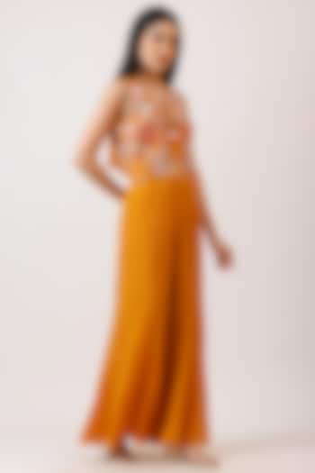 Mustard Modal Silk & Pure Silk Thread Embroidered Palazzo Set by Vidushi Gupta at Pernia's Pop Up Shop
