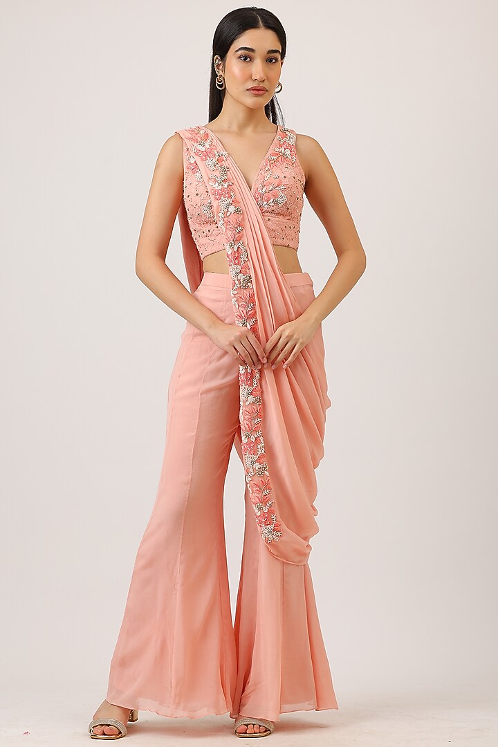 Pink Modal Silk Hand Embroidered Gharara Set by Vidushi Gupta at Pernia's Pop Up Shop
