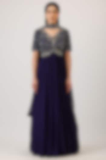 Aubergine Purple Modal Silk Hand Embroidered Wedding Anarkali With Dupatta by Vidushi Gupta at Pernia's Pop Up Shop
