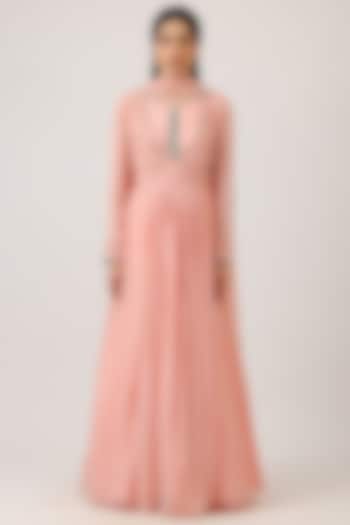 Pink Modal Silk Hand Embroidered Wedding Anarkali With Dupatta by Vidushi Gupta at Pernia's Pop Up Shop