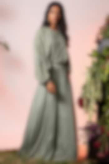 Sage Green Embroidered Jumpsuit by Vidushi Gupta at Pernia's Pop Up Shop