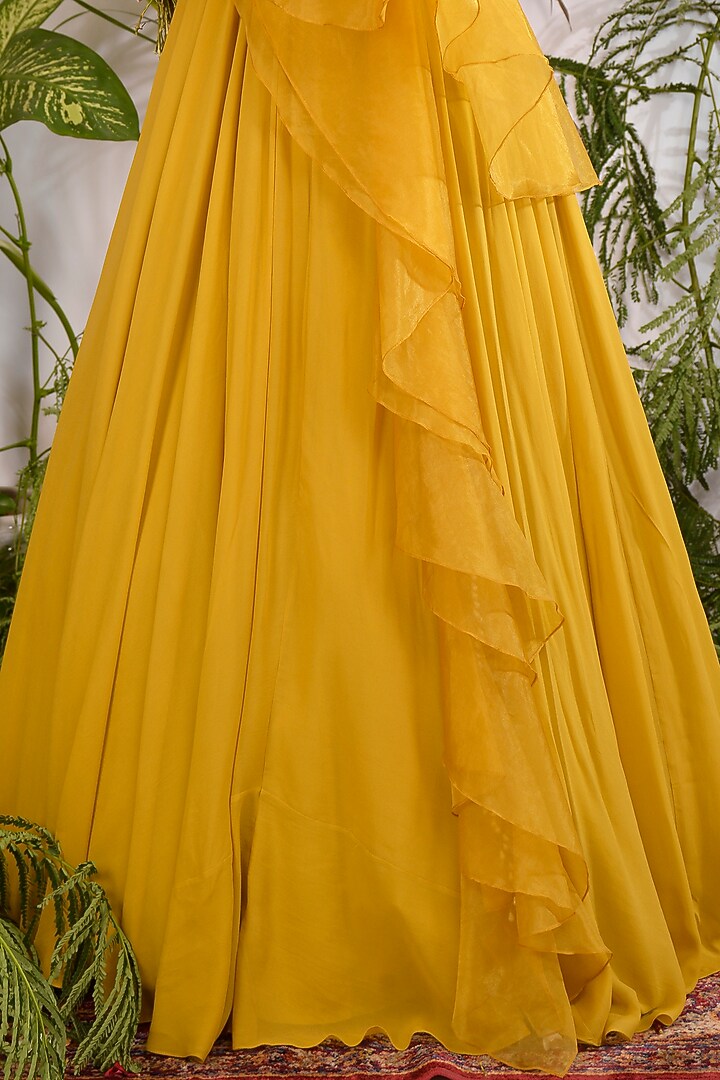 Military Yellow Hand Embroidered Wedding Anarkali Set by Vidushi Gupta at Pernia's Pop Up Shop