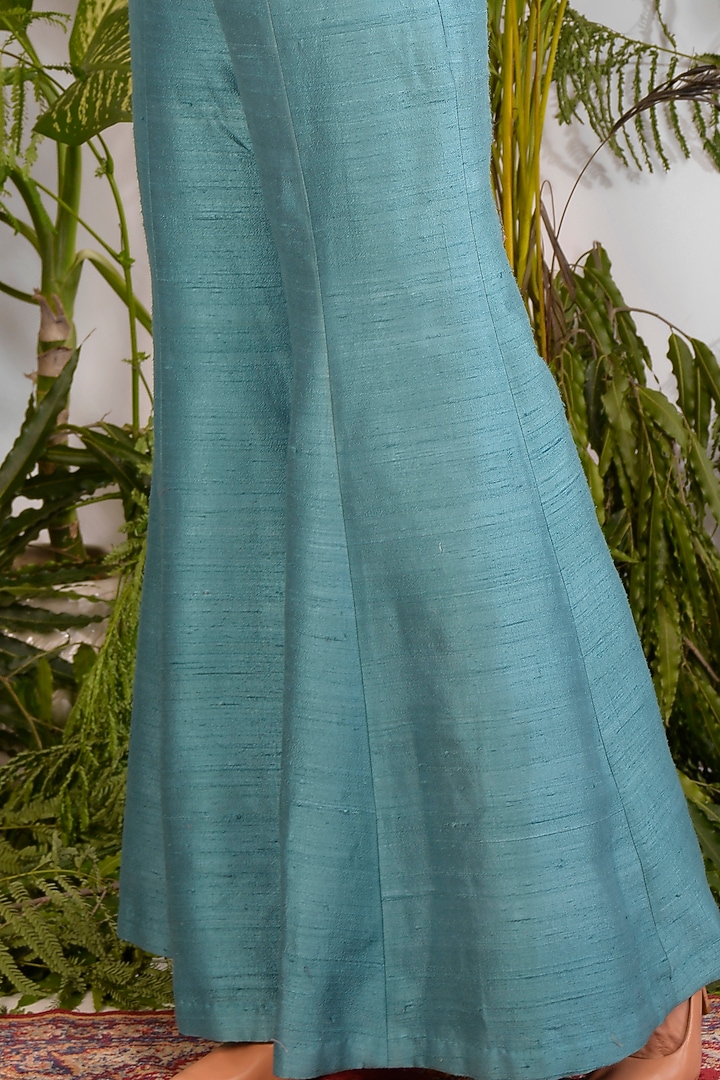 Powder Blue Raw Silk Pant Set by Vidushi Gupta at Pernia's Pop Up Shop
