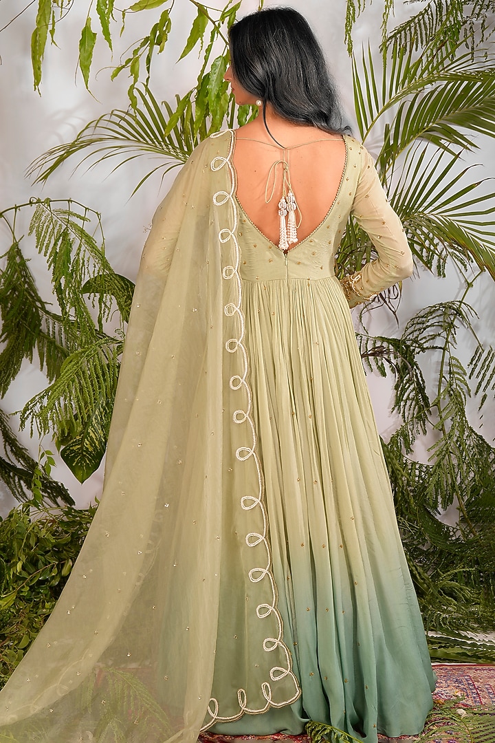 Mint Ombre Hand Embroidered Wedding Anarkali Set by Vidushi Gupta at Pernia's Pop Up Shop