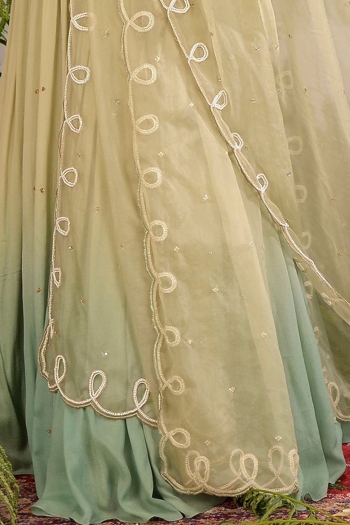 Mint Ombre Hand Embroidered Wedding Anarkali Set by Vidushi Gupta at Pernia's Pop Up Shop