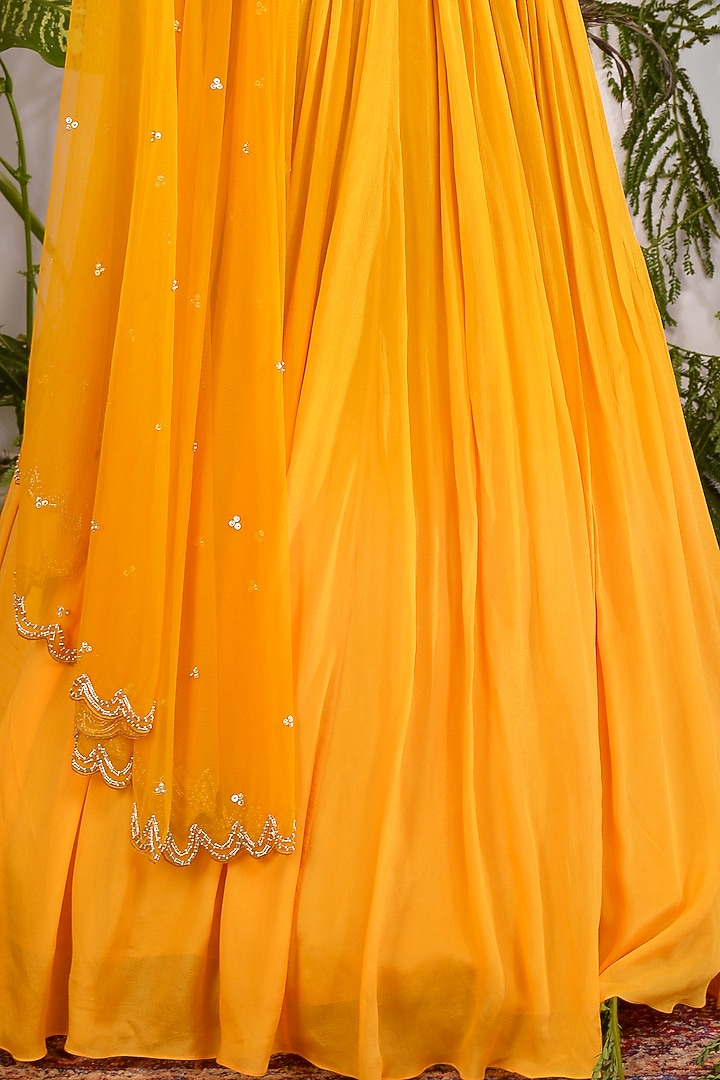 Ochre Yellow Hand Embroidered Wedding Anarkali Set by Vidushi Gupta at Pernia's Pop Up Shop