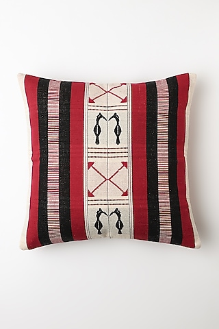 White & Red Thiiji Cushion Cover by Vekuvolu Dozo