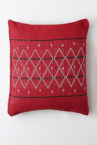 Red Therali Cushion Cover by Vekuvolu Dozo