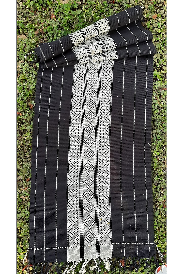 Black & White Cotton Handwoven Vonso Table Runner by Vekuvolu Dozo