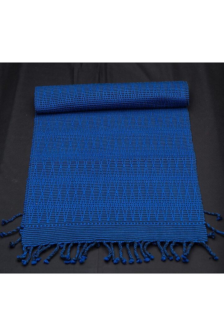 Blue Cotton Handwoven Table Runner by Vekuvolu Dozo