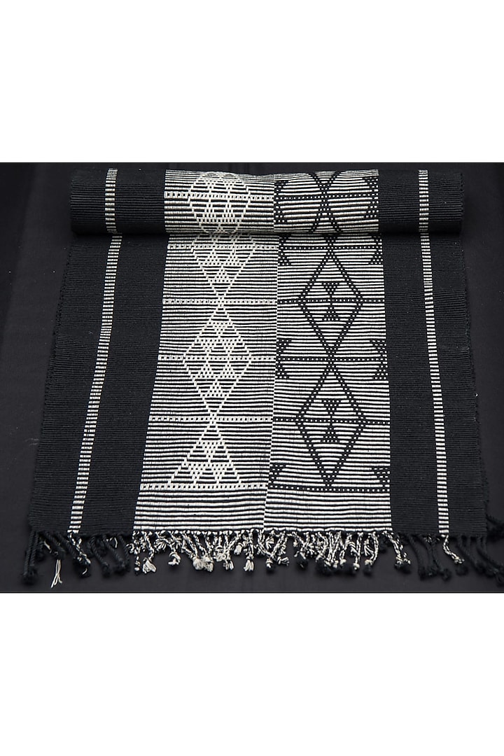 Black Cotton Handwoven Table Runner by Vekuvolu Dozo