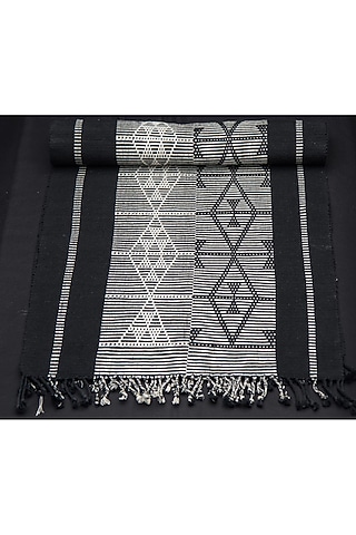 Black Cotton Handwoven Table Runner by Vekuvolu Dozo