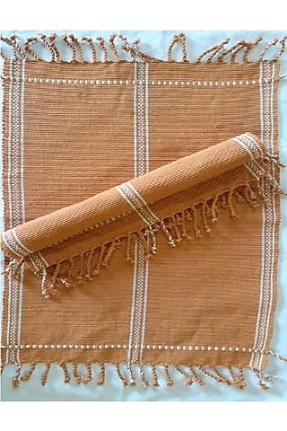 Orange & White Cotton Handwoven Table Mat by Vekuvolu Dozo
