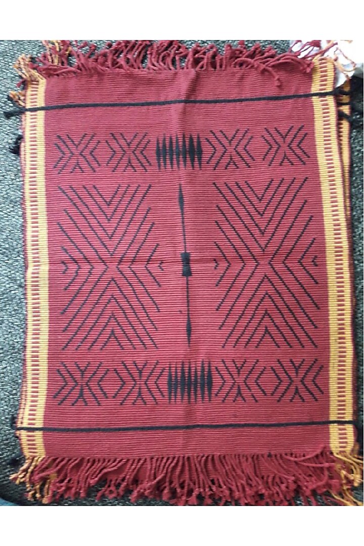 Red Cotton Handwoven Table Mat by Vekuvolu Dozo