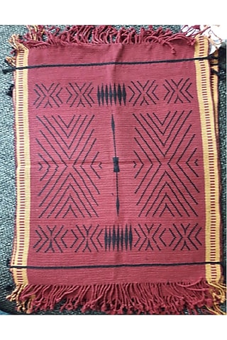 Red Cotton Handwoven Table Mat by Vekuvolu Dozo