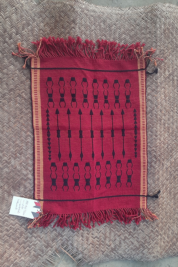 Red & Black Cotton Handwoven Table Mat by Vekuvolu Dozo at Pernia's Pop Up Shop