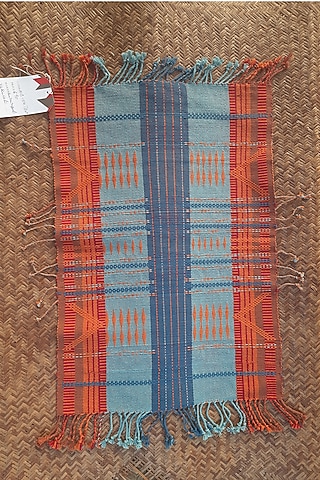 Blue & Orange Cotton Handwoven Table Mat by Vekuvolu Dozo