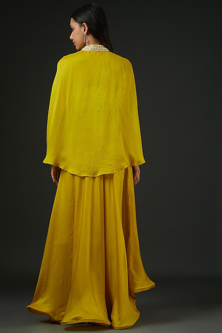Yellow Satin Embroidered Jacket Wedding Lehenga Set by Vedika Soni at Pernia's Pop Up Shop