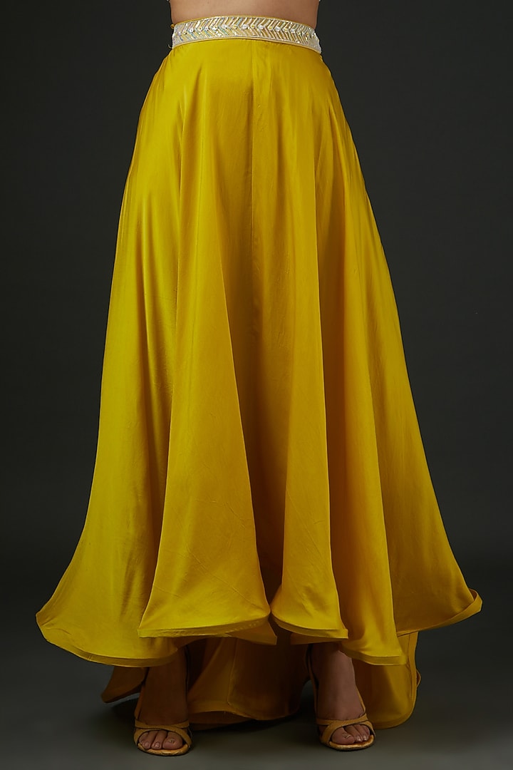 Yellow Satin Embroidered Jacket Wedding Lehenga Set by Vedika Soni at Pernia's Pop Up Shop