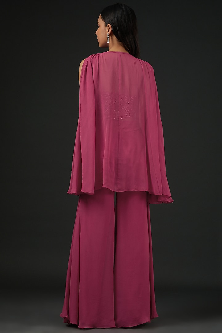 Fuchsia Georgette Jacket Set by Vedika Soni at Pernia's Pop Up Shop