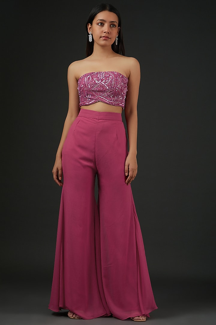 Fuchsia Georgette Jacket Set by Vedika Soni at Pernia's Pop Up Shop