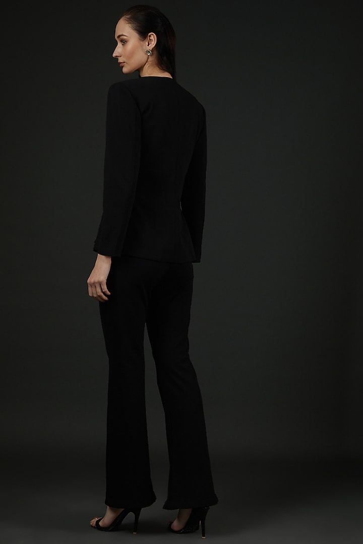 Black Spandex Embroidered Co-Ord Set by Vedika Soni at Pernia's Pop Up Shop