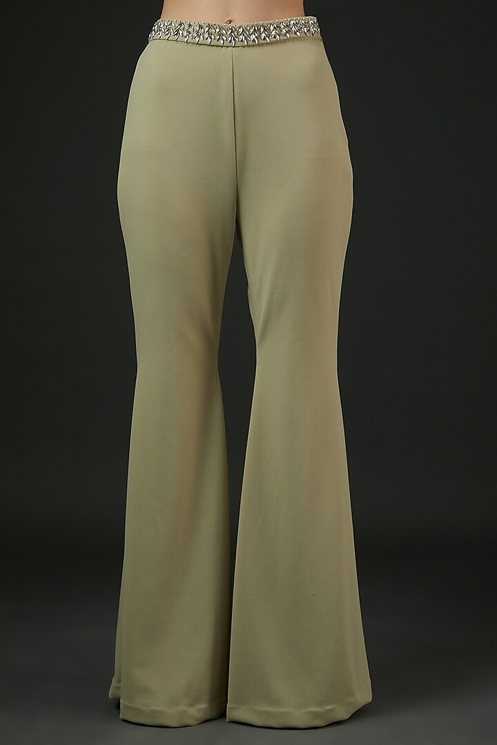 Olive Green Spandex Embroidered Co-Ord Set by Vedika Soni at Pernia's Pop Up Shop