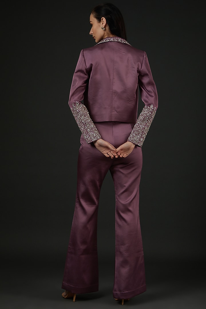 Mauve Satin Embroidered Co-Ord Set by Vedika Soni at Pernia's Pop Up Shop