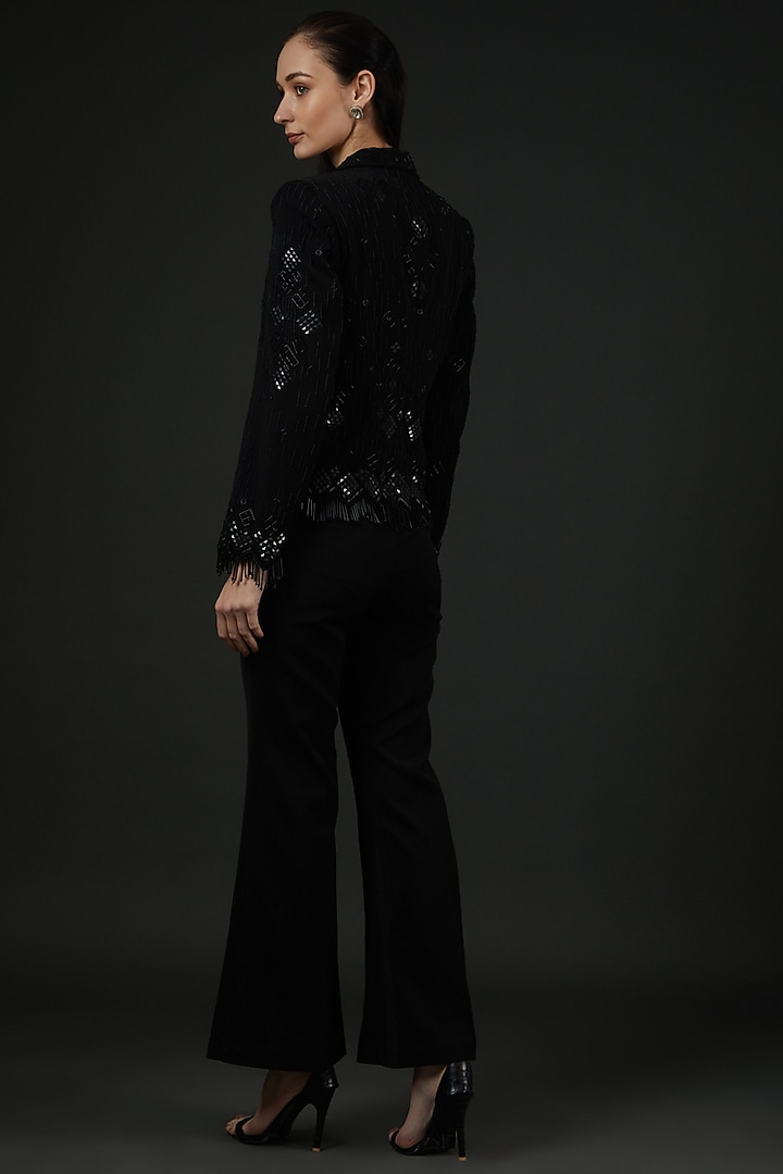 Black Banana Crepe Embroidered Co-Ord Set by Vedika Soni at Pernia's Pop Up Shop