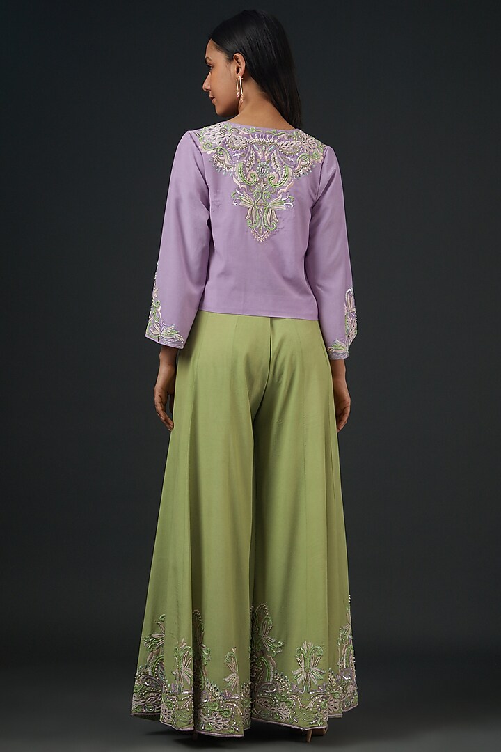 Mint Green Crepe Embroidered Wedding Sharara Set by Vedika Soni at Pernia's Pop Up Shop