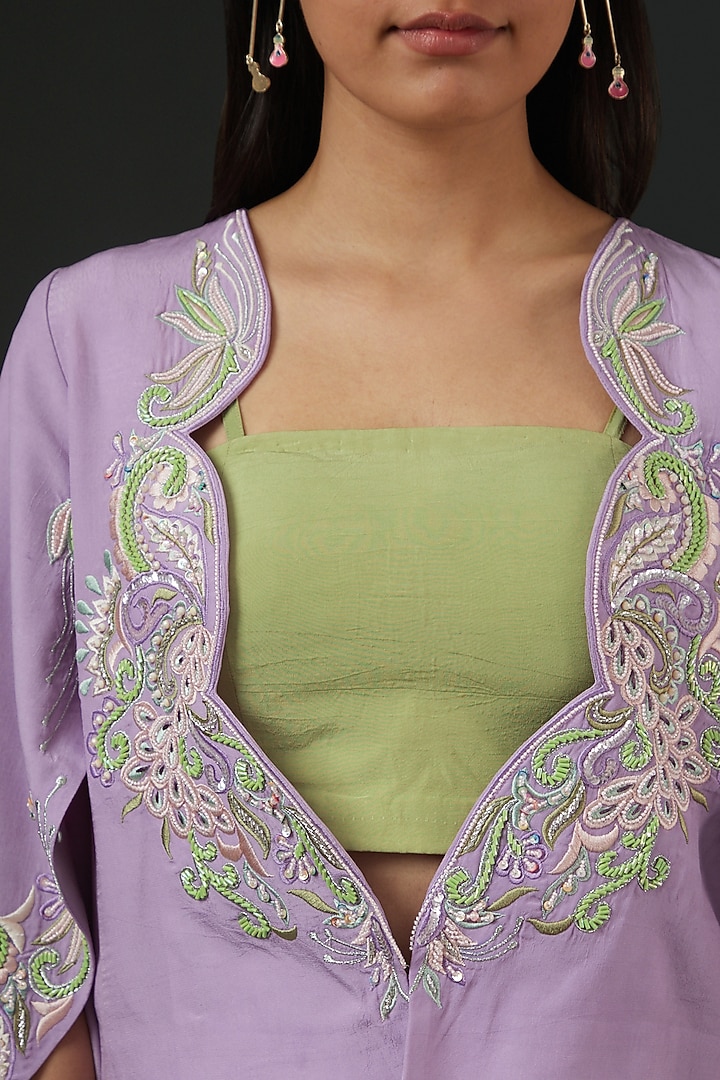 Mint Green Crepe Embroidered Wedding Sharara Set by Vedika Soni at Pernia's Pop Up Shop