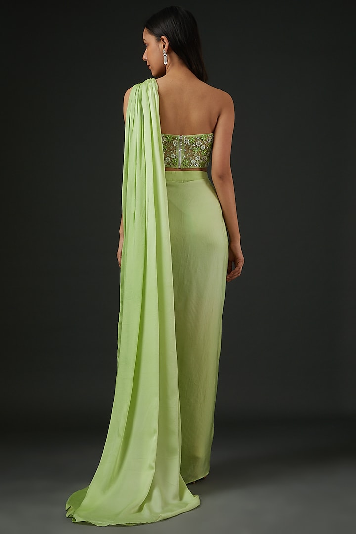 Lime Satin Drape Dhoti Set by Vedika Soni at Pernia's Pop Up Shop