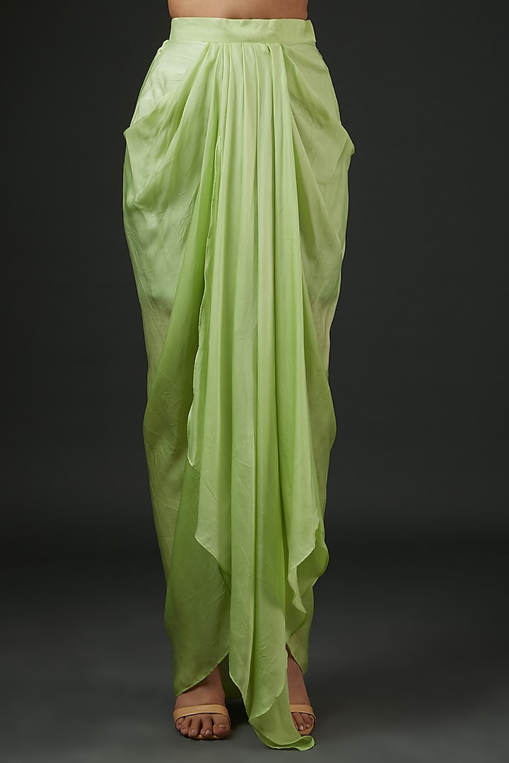 Lime Satin Drape Dhoti Set by Vedika Soni at Pernia's Pop Up Shop