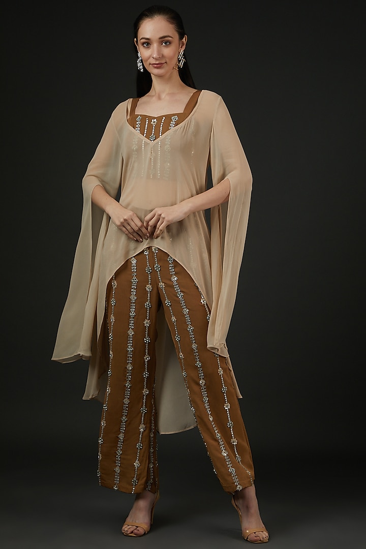 Beige Georgette Kaftan Set by Vedika Soni