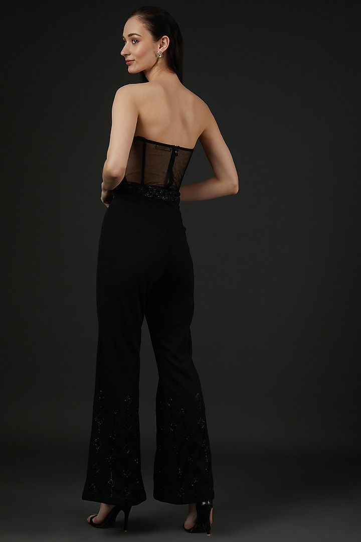 Black Net & Spandex Embroidered Co-Ord Set by Vedika Soni at Pernia's Pop Up Shop