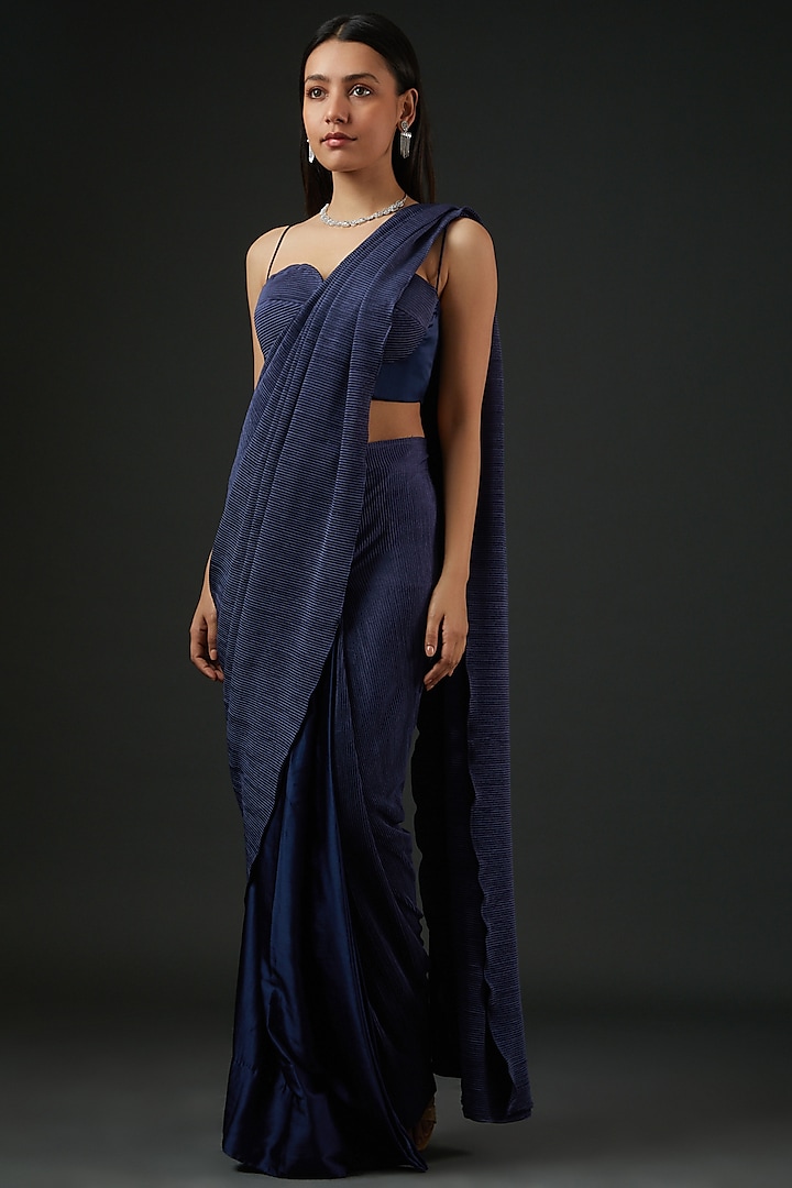 Navy Blue Pre-stitched Saree Design by Vedika Soni at Pernia's Pop Up ...
