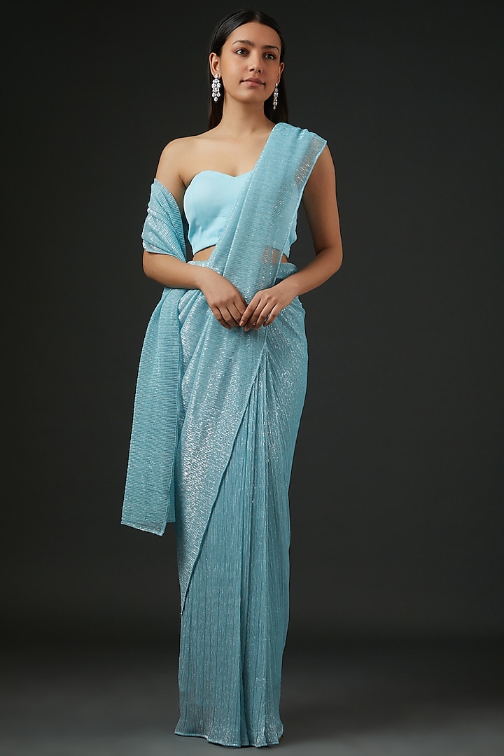 Ice blue Pre-stitched saree
 by Vedika Soni
