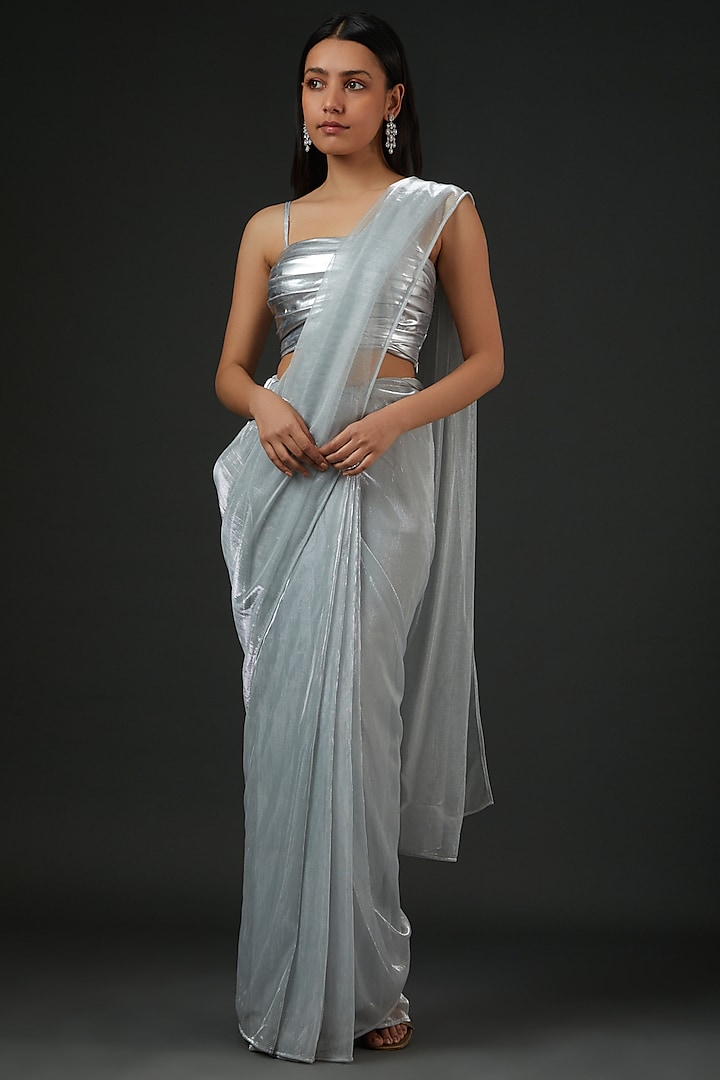 silver Pre-stitched saree Design by Vedika Soni at Pernia's Pop Up Shop ...