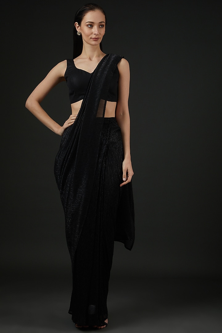 black Pre-stitched saree
 by Vedika Soni