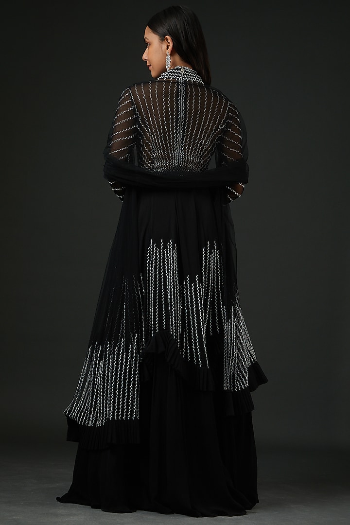 Black Georgette Embroidered Wedding Lehenga Set by Vedika Soni at Pernia's Pop Up Shop