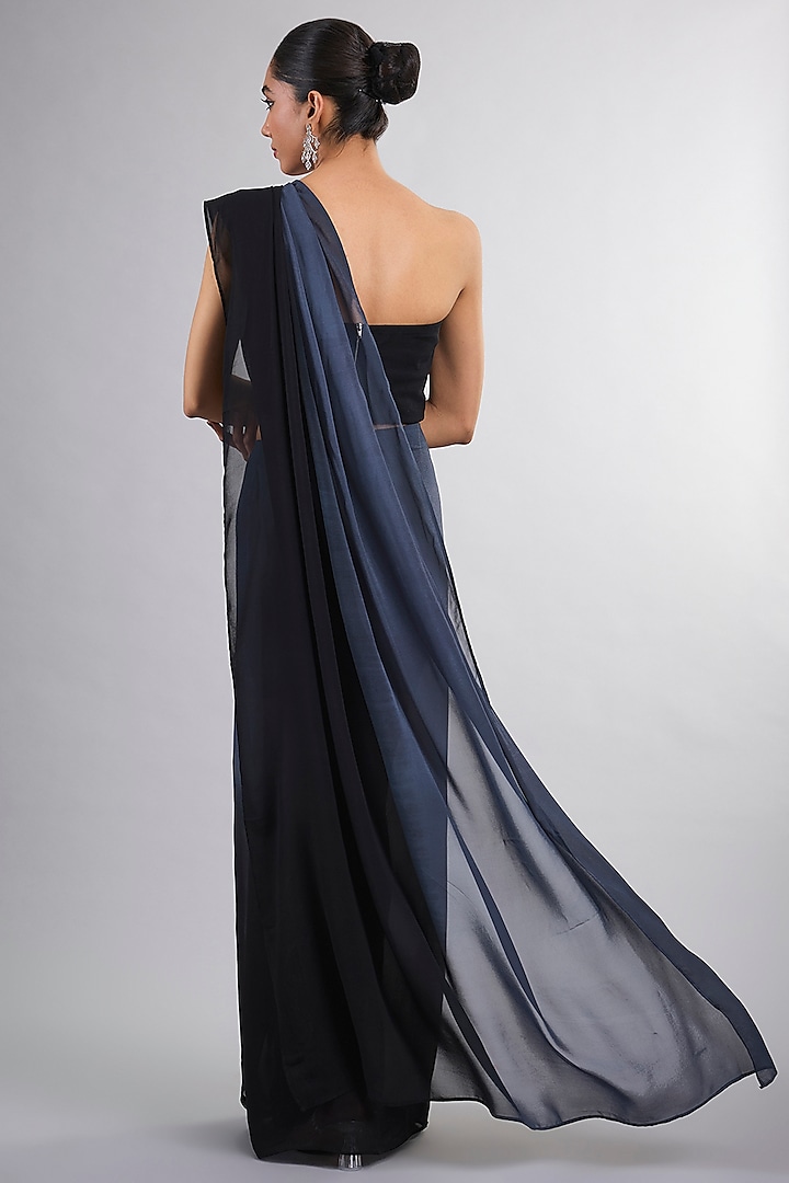 Black Georgette & Net Ombre Party Wear Saree Set by Vedika Soni at Pernia's Pop Up Shop