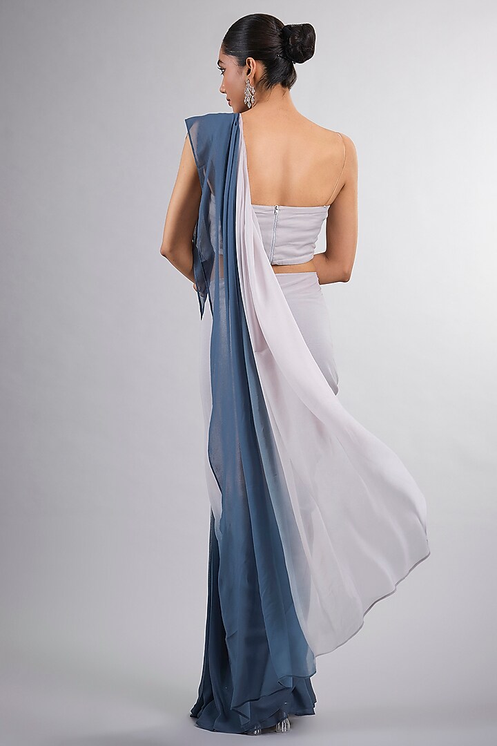 Grey Georgette & Net Ombre Party Wear Saree Set by Vedika Soni at Pernia's Pop Up Shop
